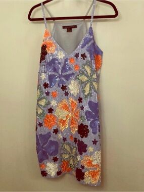 Sequin Floral Slip Dress in blue with Multicolor Flowers